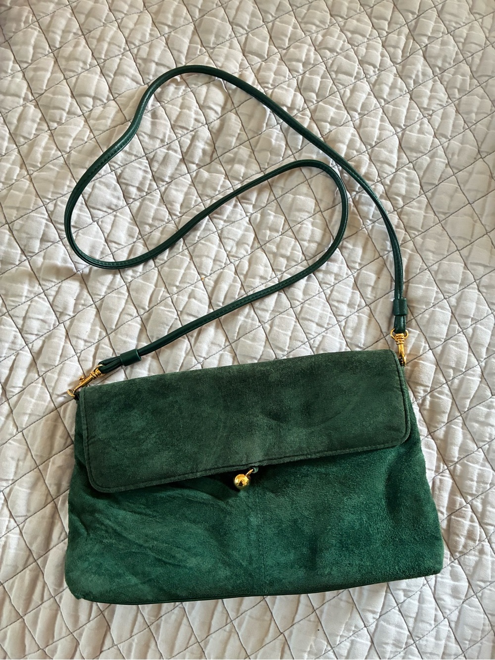 Green Suede Crossbody clutch Bag with Gold Accent